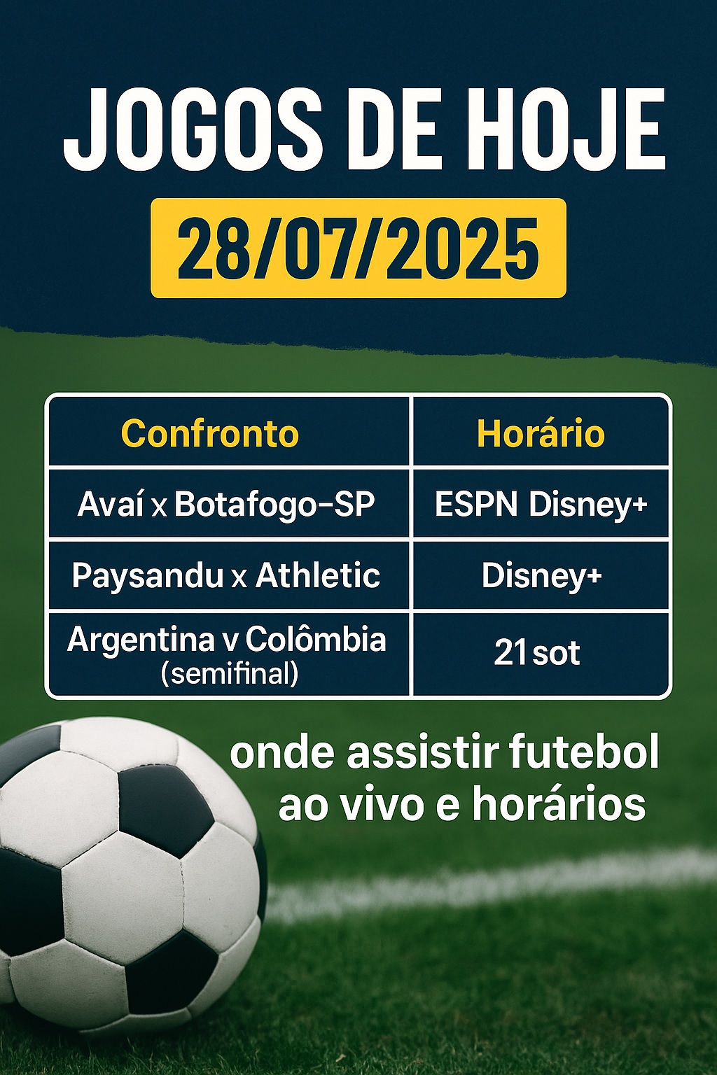 Jogos de hoje 28/07/2025: Horários e onde assistir futebol ao vivo